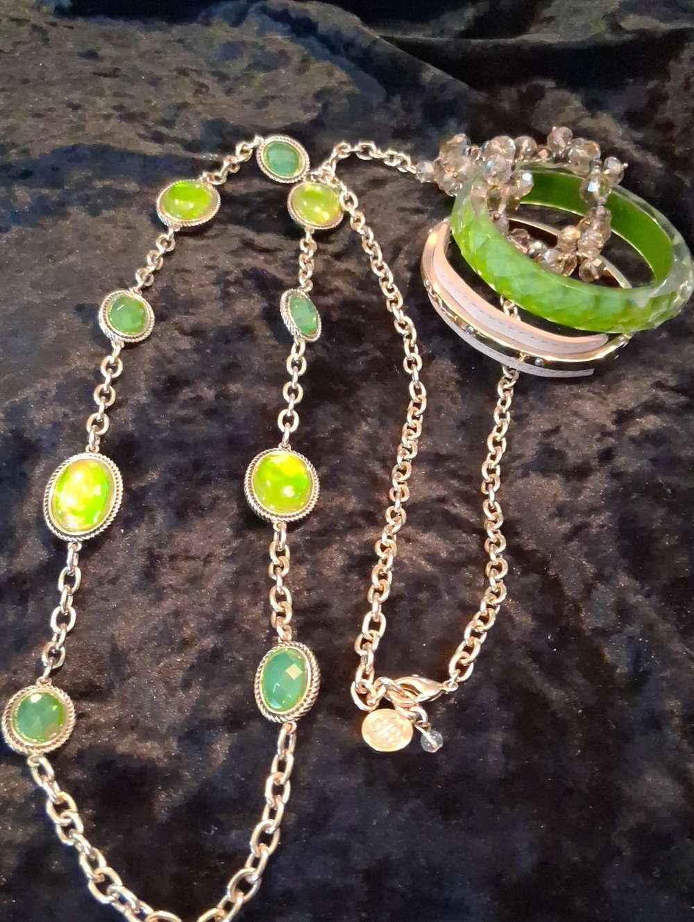 Green Stone Station Necklace - Women Jewelry